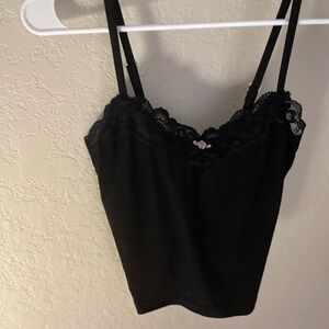 Black Lace Trim Crop Top